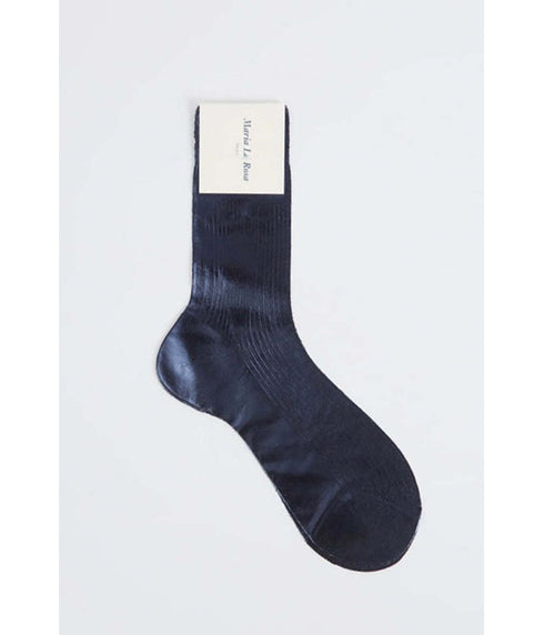 One Ribbed Laminated Metallic Socks - Navy